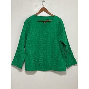 Sara Studio Kelly Green Textured Snap Jacket 2X Spring Summer Classy Old Money